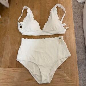 White Scallop High-Waist Bikini Set Aerie